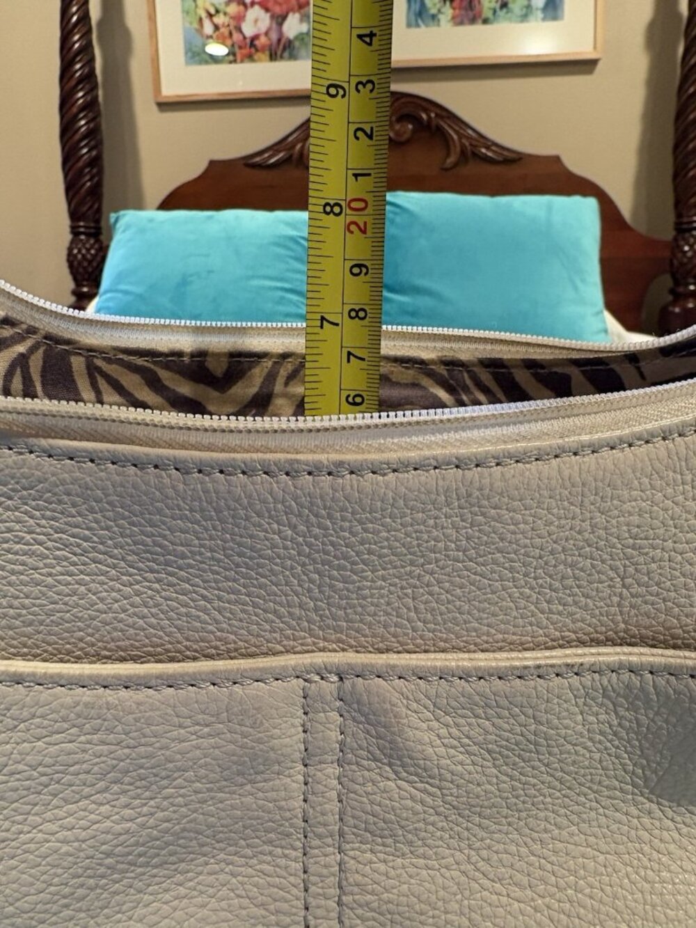 Brighton Barbados Purse Bag Beige Pebbled Braided Genuine Leather Top Zip Hobo - Picture 15 of 15